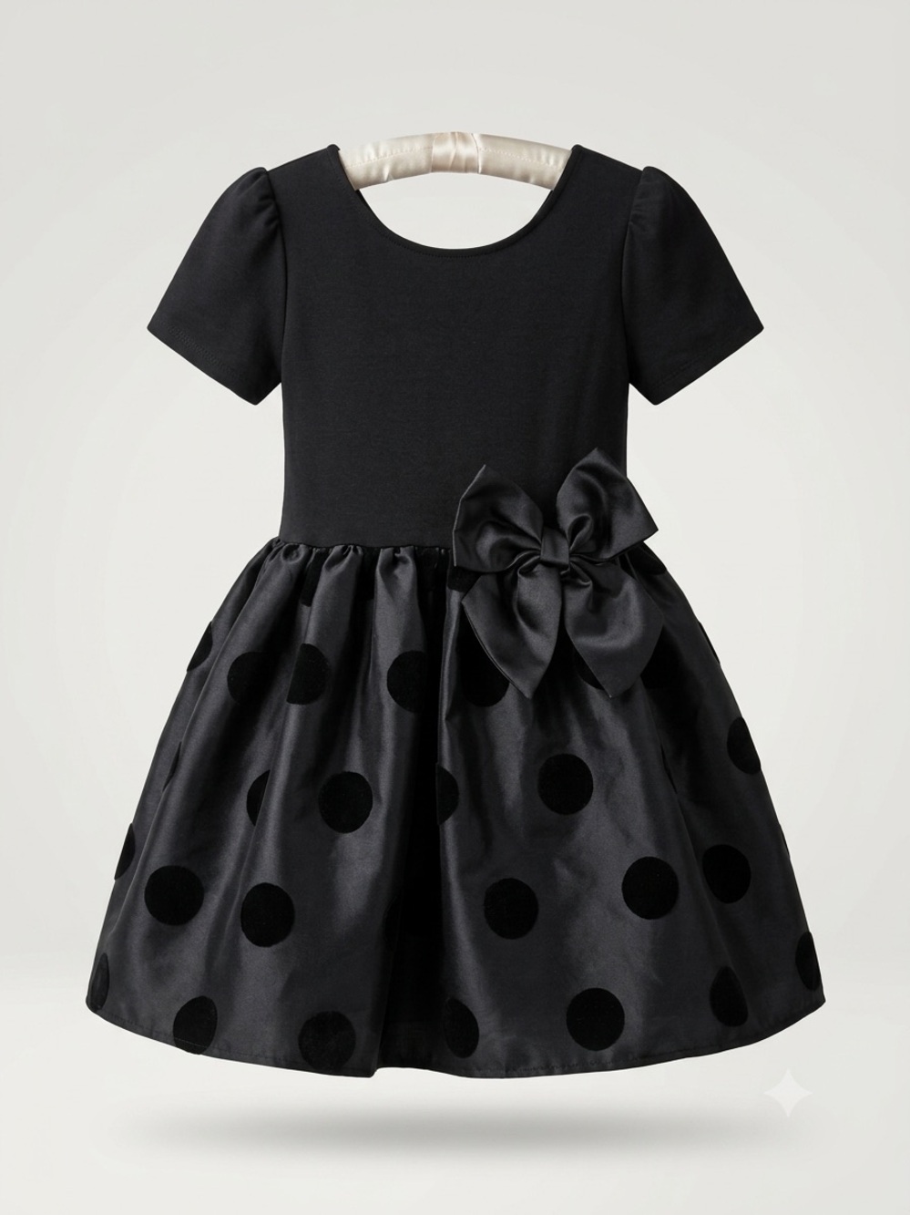 Girls Black Polka Dot Bow Dress
